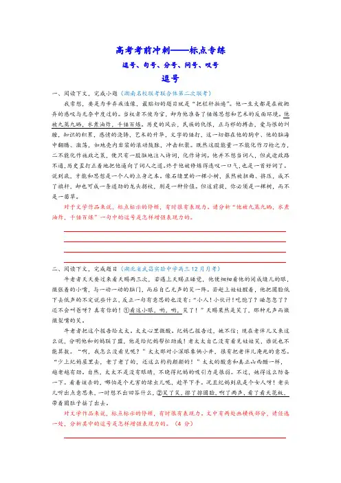 高考考前冲刺标点符号专项训练——逗号、句号、分号、问号、叹号