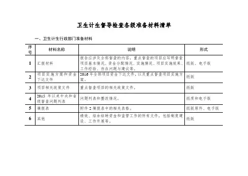 卫生计生督导检查各级准备材料清单