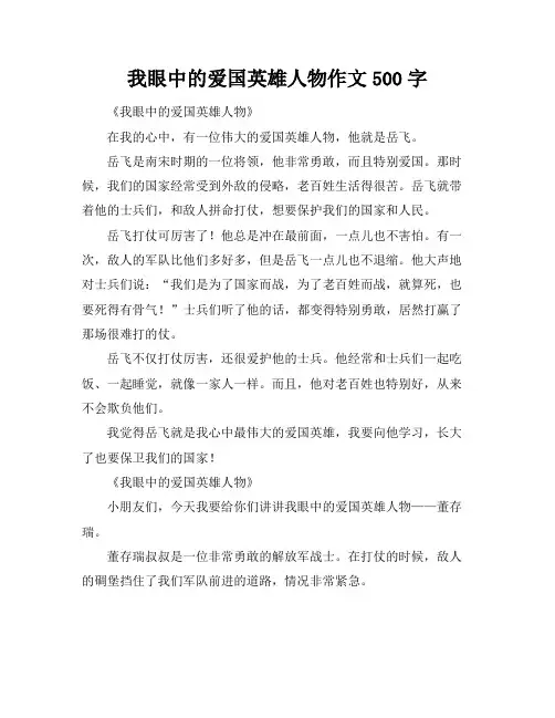 我眼中的爱国英雄人物作文500字