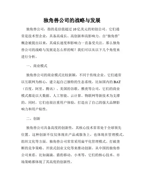 独角兽公司的战略与发展