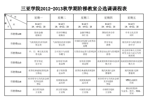2012-2013秋学期阶梯教室公选课课程表