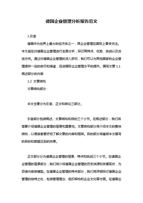 德国企业管理分析报告范文