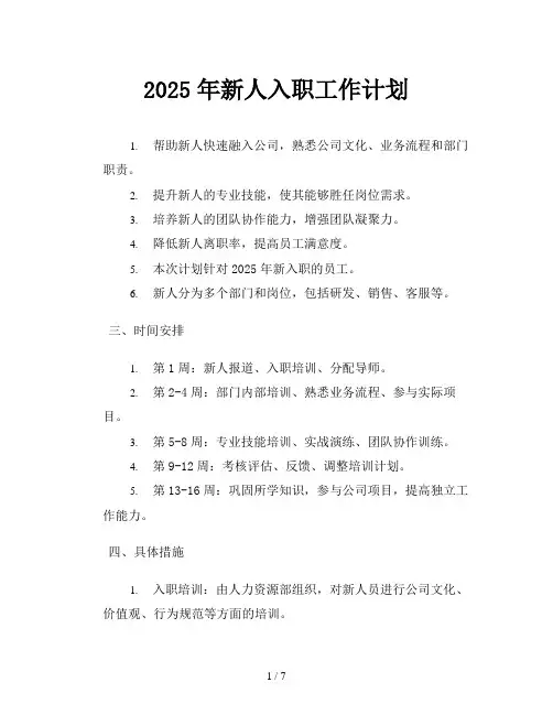 2025年新人入职工作计划