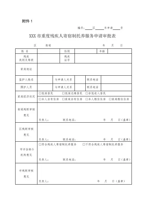 重度残疾人寄宿制托养服务申请审批表