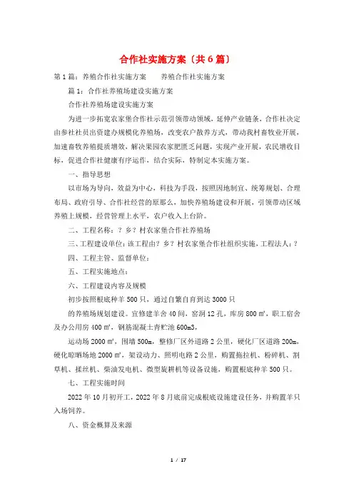 合作社实施方案(共6篇)