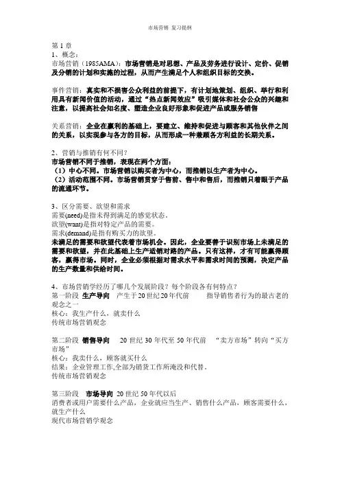 复习要点 医药市场市场营销