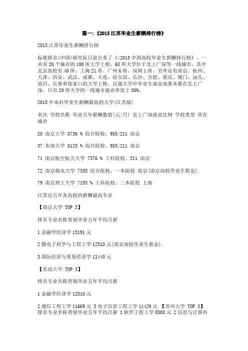 南京高校毕业生薪金