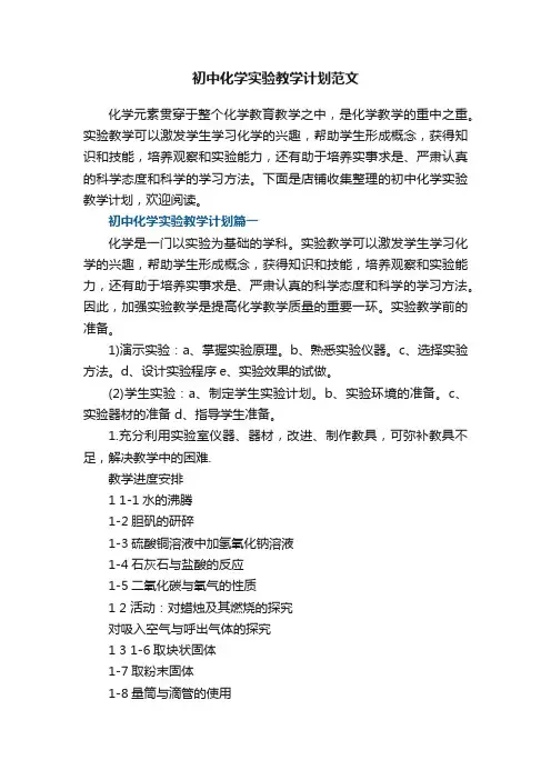 初中化学实验教学计划范文