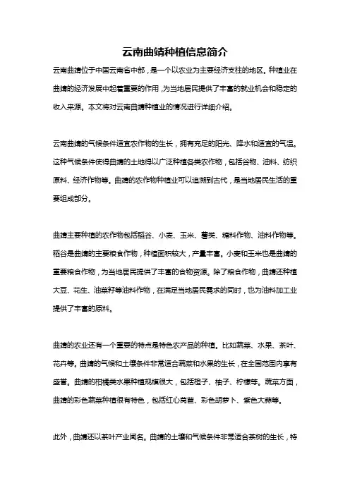 云南曲靖种植信息简介