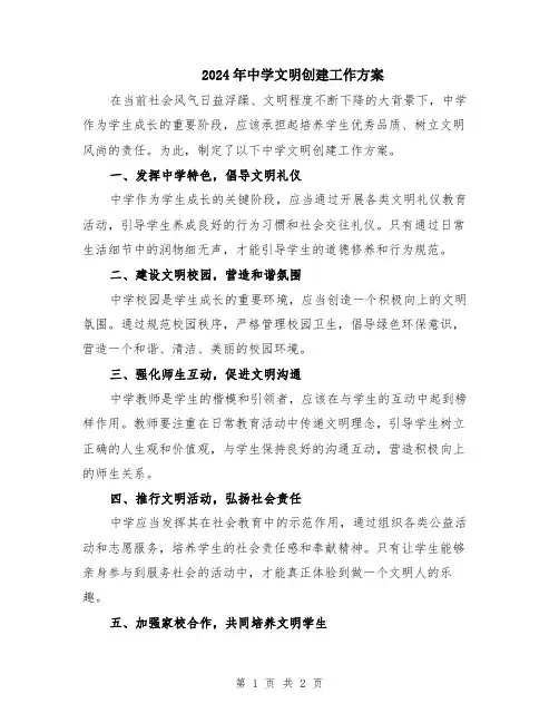 2024年中学文明创建工作方案