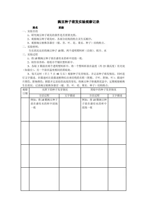 植物种子萌发实验记录表 - 副本