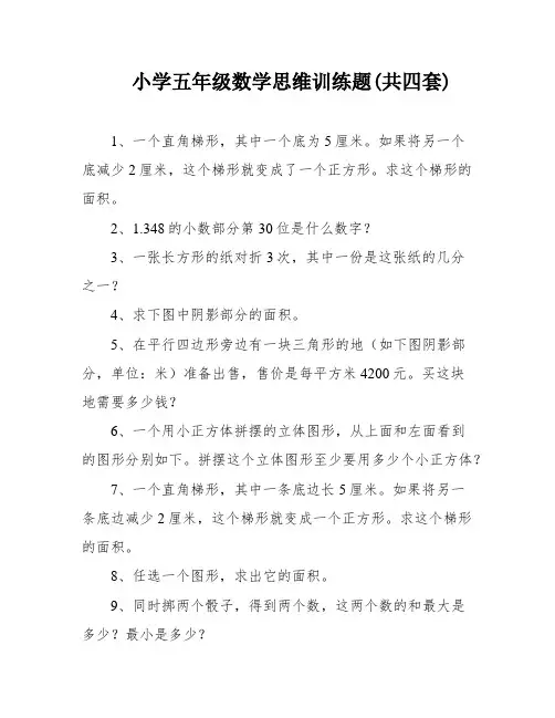 小学五年级数学思维训练题(共四套)