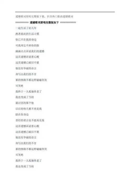 遗憾歌词原唱完整版下载,王佳杨抖音热门歌曲遗憾歌词