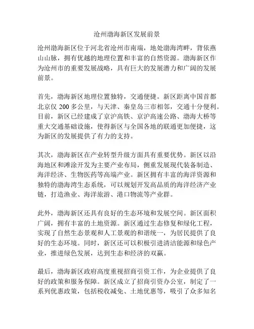 沧州渤海新区发展前景