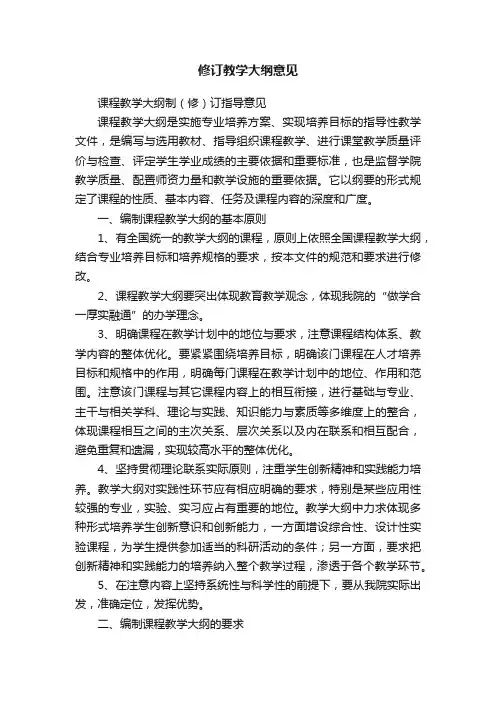 修订教学大纲意见