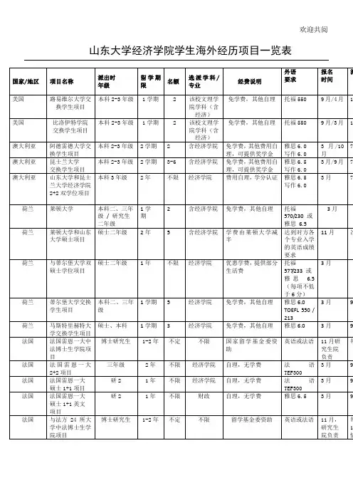 海外经历项目一览表(国际处资源)