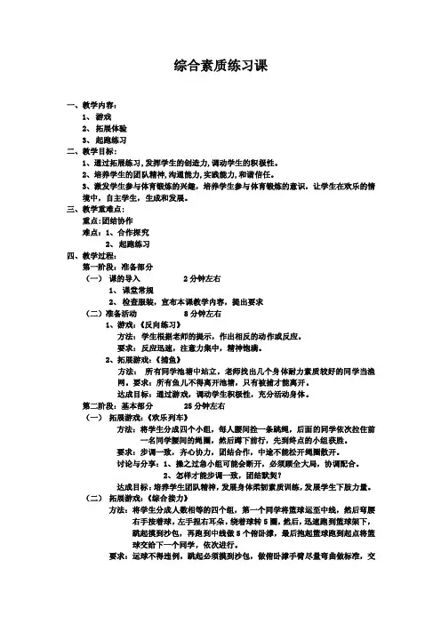 体育综合素质练习课教案