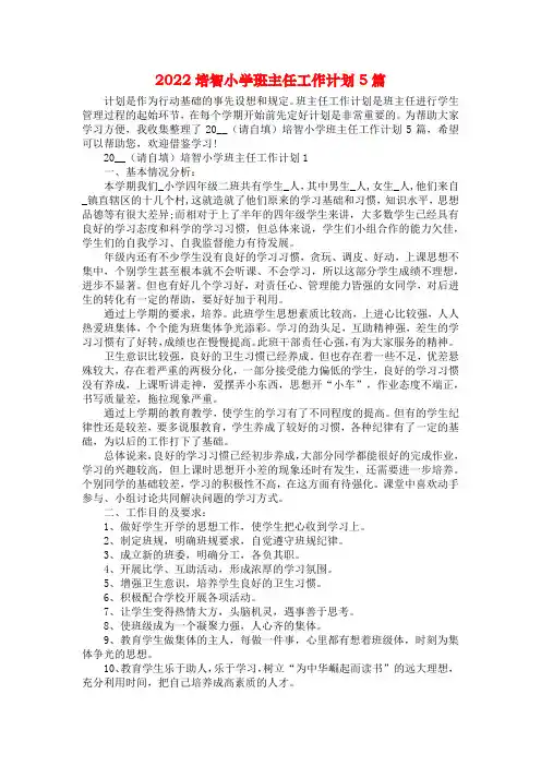 2022培智小学班主任工作计划5篇