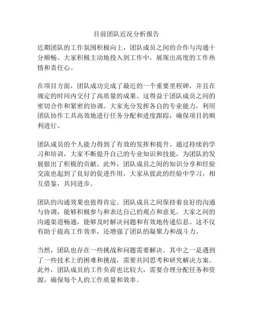 目前团队近况分析报告