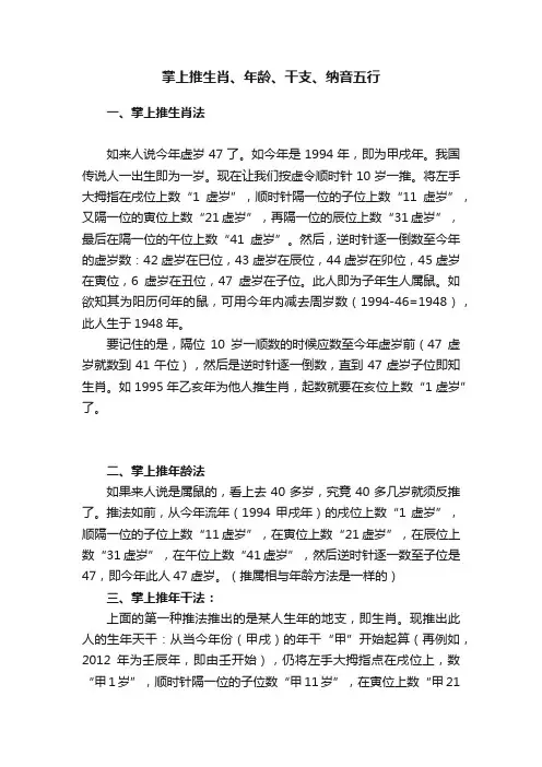 掌上推生肖、年龄、干支、纳音五行
