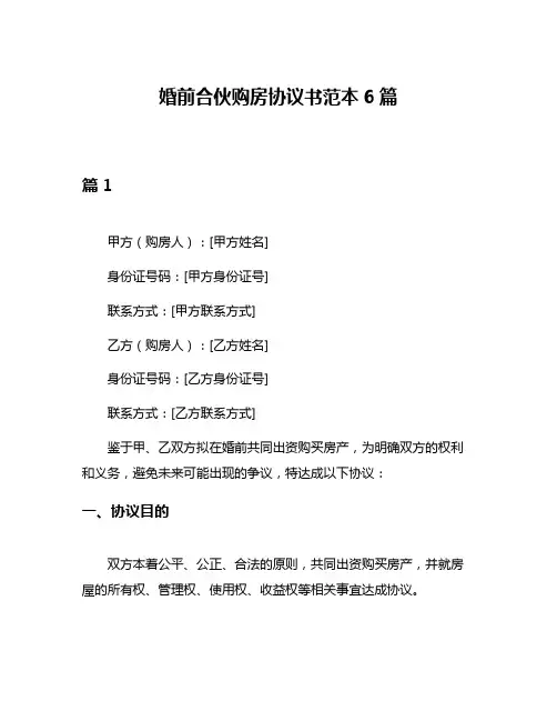 婚前合伙购房协议书范本6篇