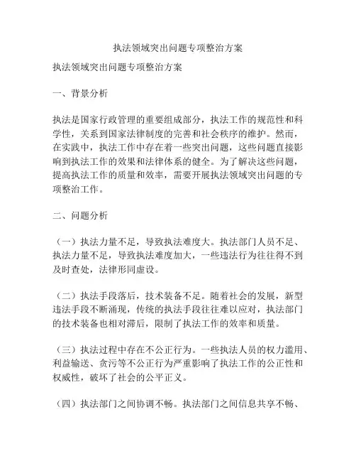 执法领域突出问题专项整治方案