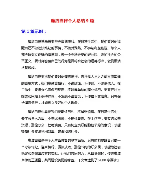 廉洁自律个人总结9篇