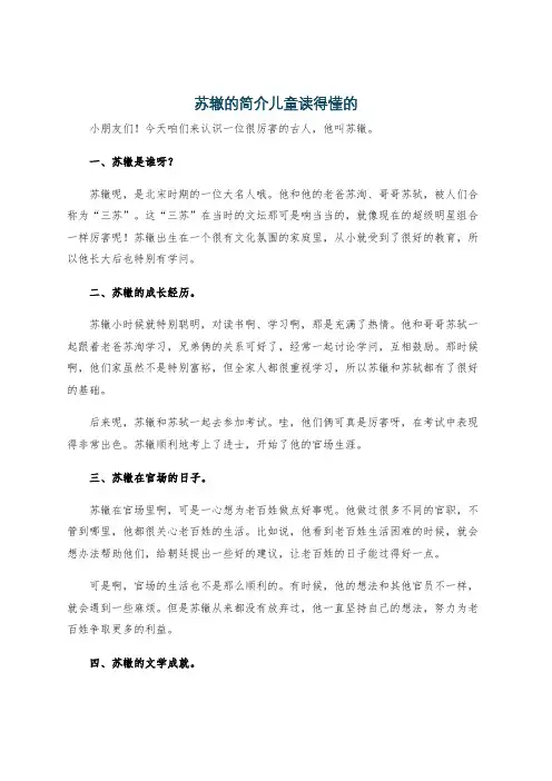 苏辙的简介儿童读得懂的