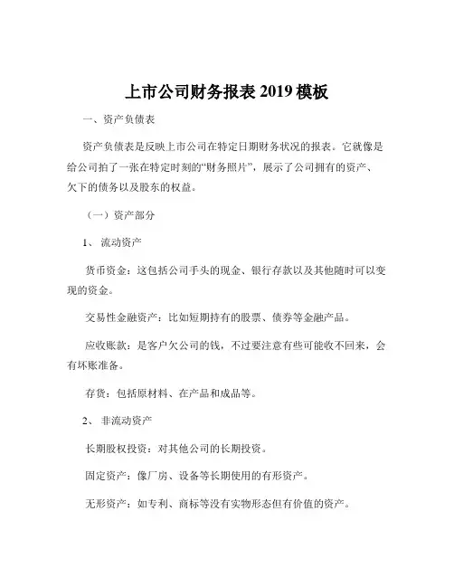 上市公司财务报表2019模板