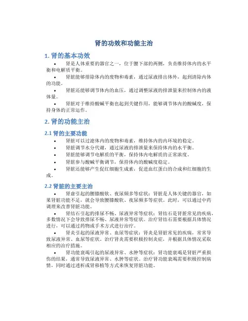 肾的功效和功能主治
