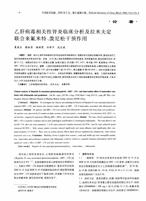 乙肝病毒相关性肾炎临床分析及拉米夫定联合来氟米特、泼尼松干预作用