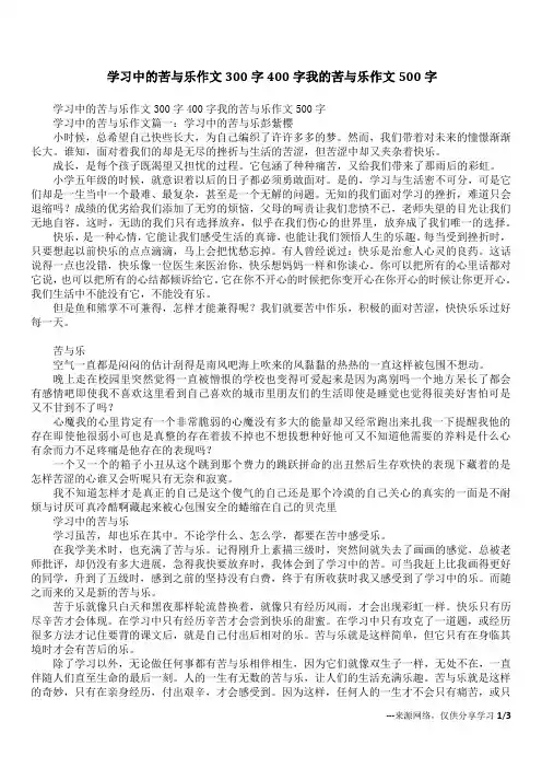 学习中的苦与乐作文300字400字我的苦与乐作文500字