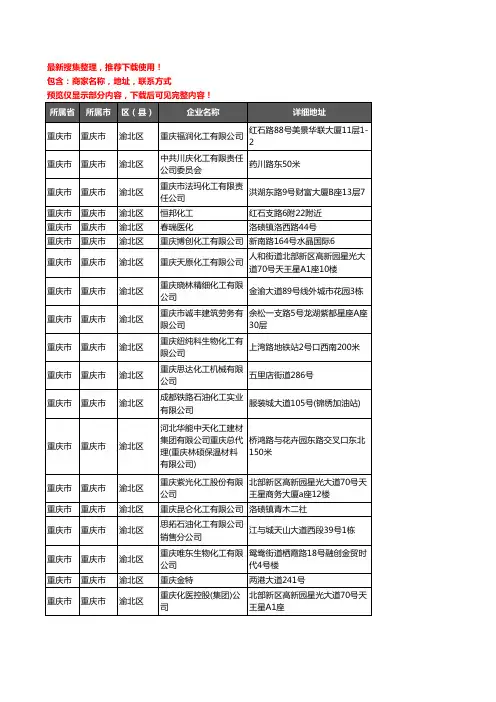 新版重庆市重庆市渝北区化工厂企业公司商家户名录单联系方式地址大全33家