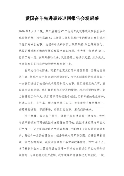 爱国奋斗先进事迹巡回报告会观后感