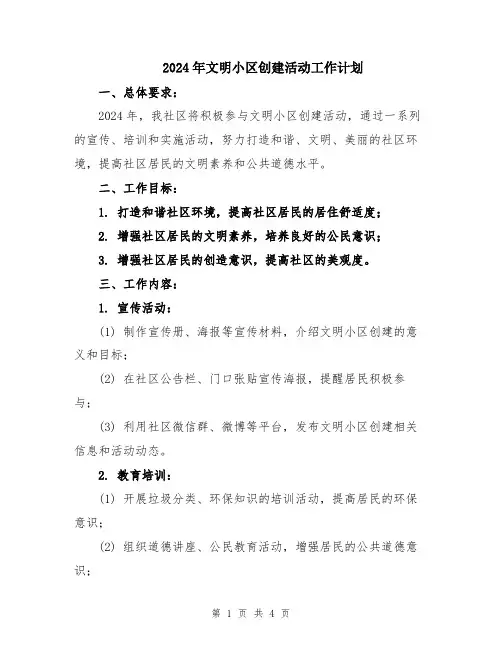 2024年文明小区创建活动工作计划