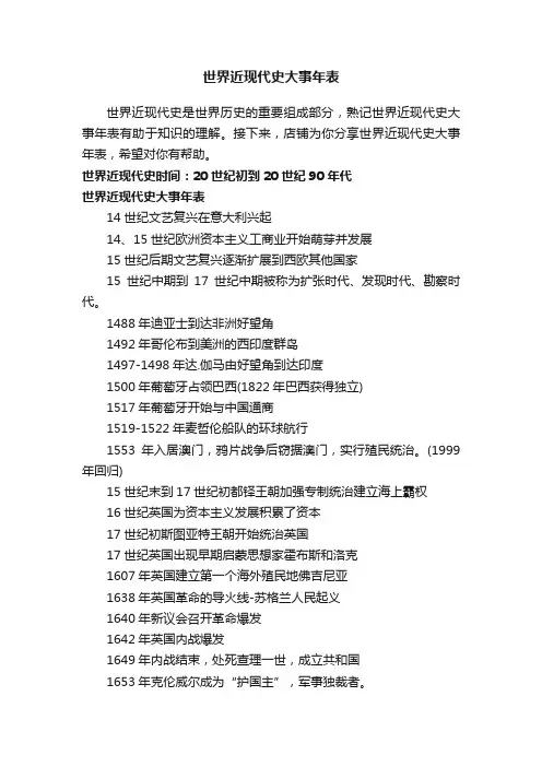 世界近现代史大事年表