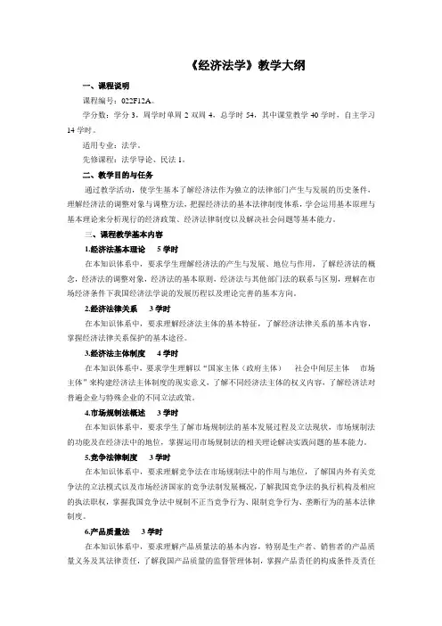 《经济法学》教学大纲
