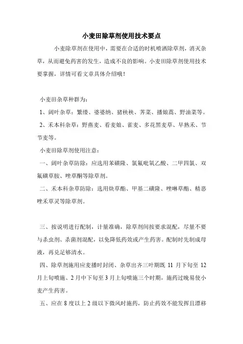 小麦田除草剂使用技术要点.doc