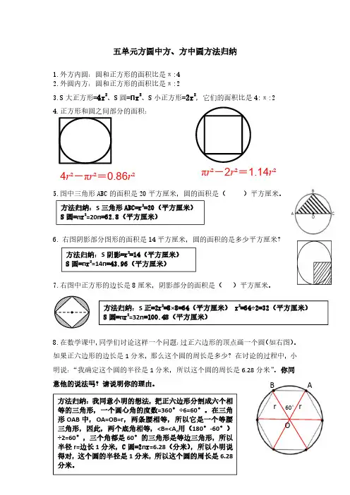 六年级数学五单元方圆中方、方中圆方法归纳