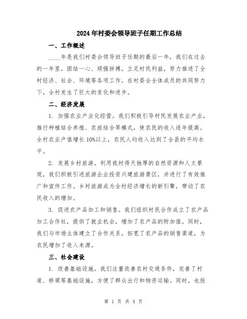 2024年村委会领导班子任期工作总结