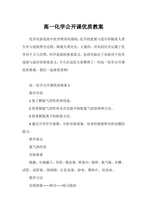 高一化学公开课优质教案