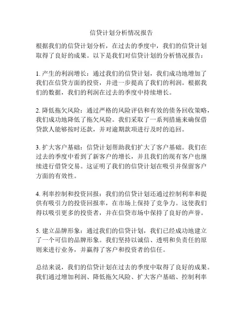 信贷计划分析情况报告
