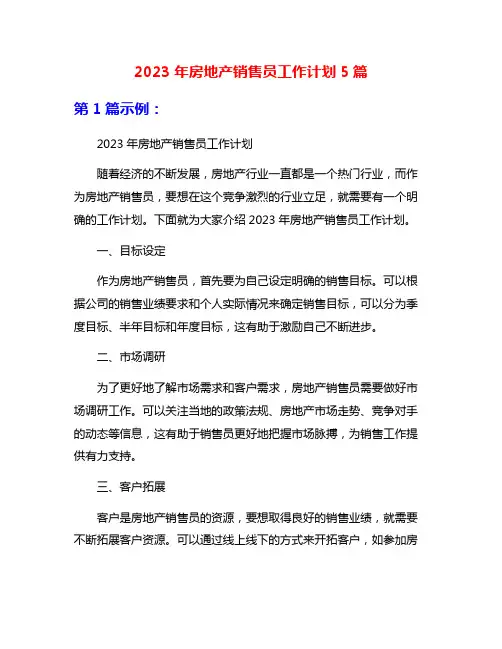2023年房地产销售员工作计划5篇