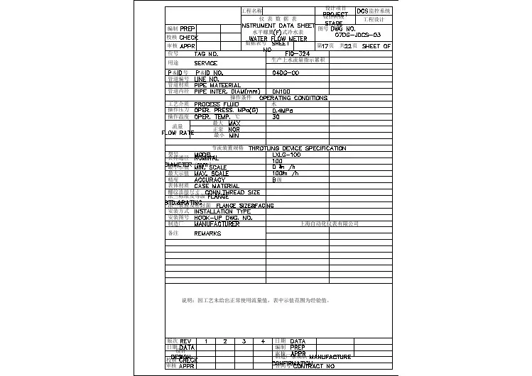 仪表数据表--水表