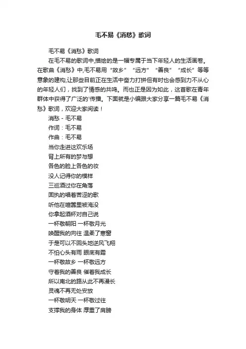 毛不易《消愁》歌词