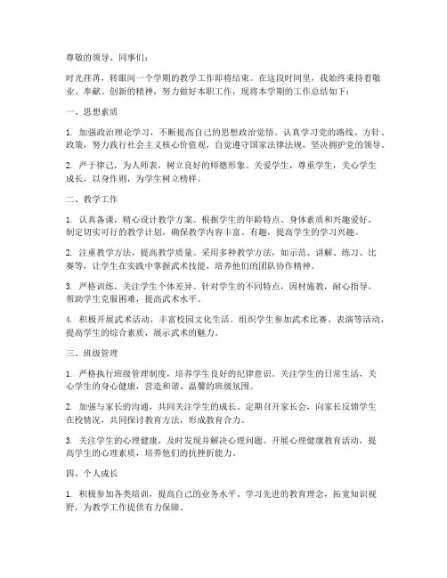 武术教师的个人工作总结