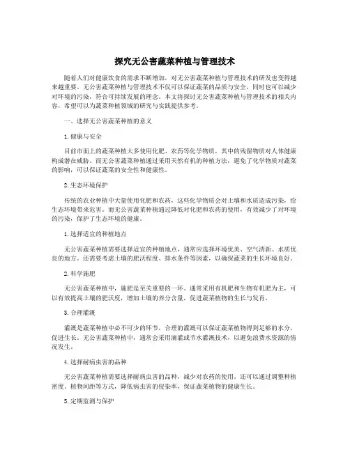 探究无公害蔬菜种植与管理技术