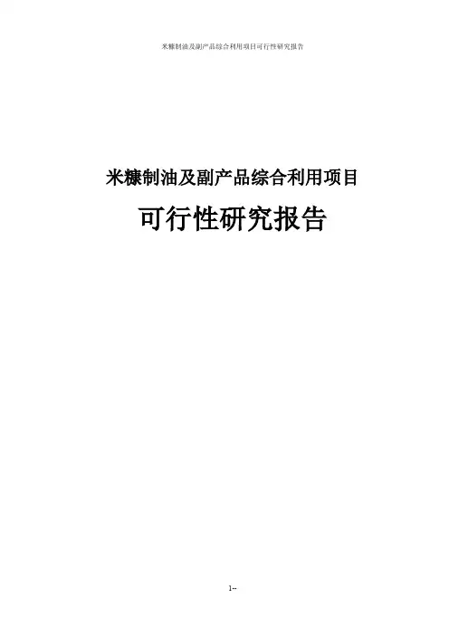 米糠制油及副产品综合利用可行性研究报告