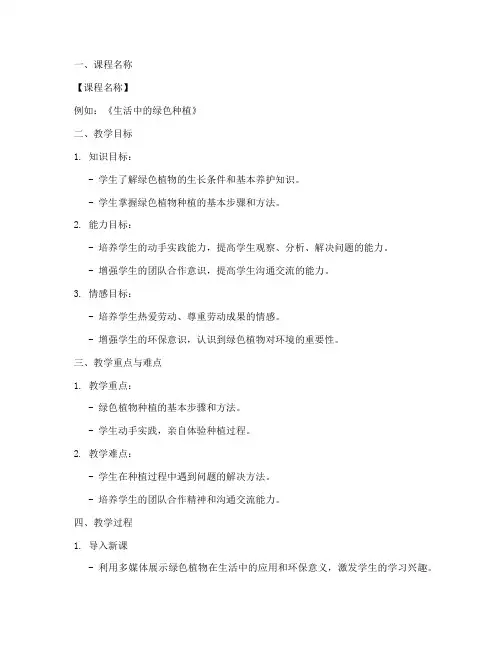 初中劳动课例教案设计模板