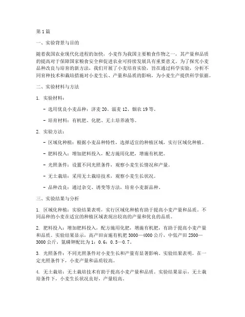 小麦培育实验报告总结(3篇)